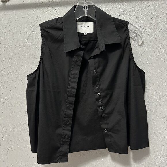 THE SHIRT Rochelle Behrens Sleeveless Button Down Black Boxy Cropped Size M - Picture 6 of 12